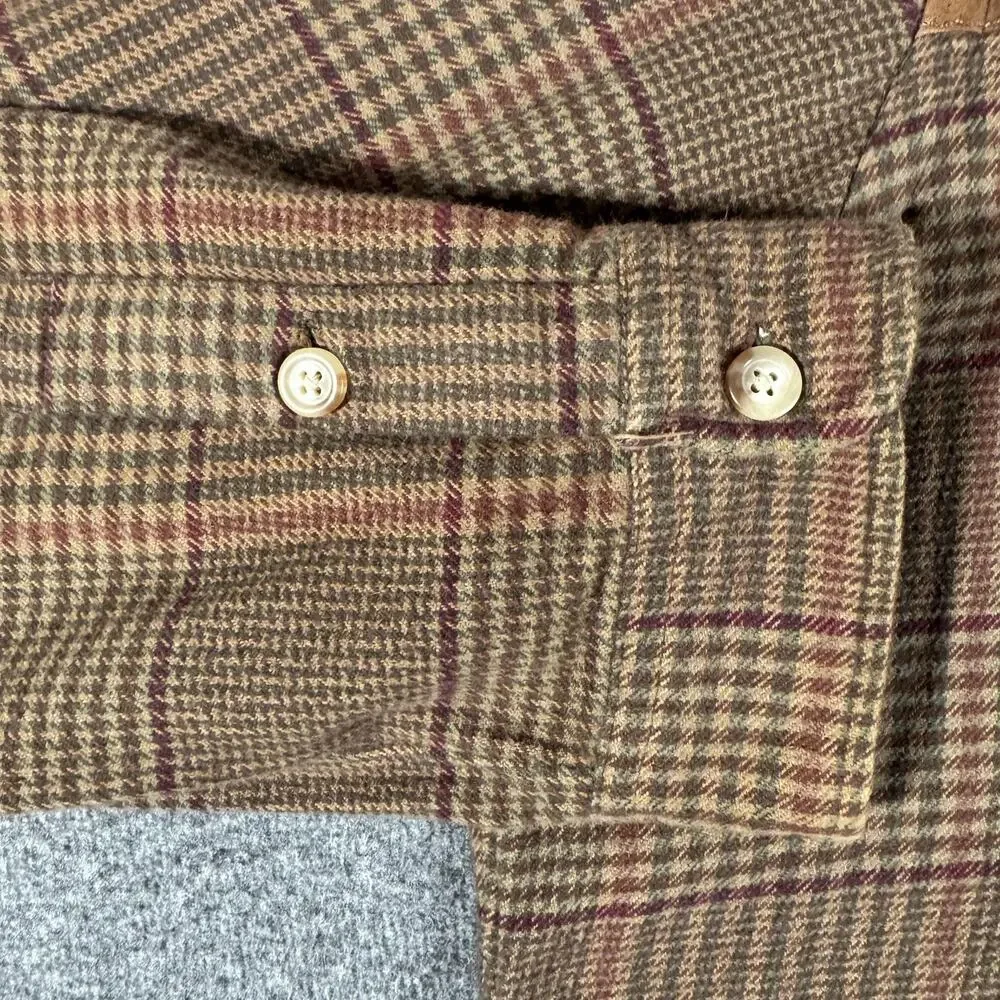 Polo Ralph Lauren Hunting Shirt Mens XXL Brown Plaid Flannel Suede Houndstooth